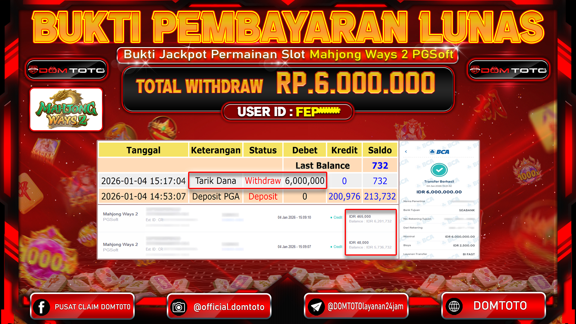 JACKPOT SLOT Mahjong Ways 2 PGSoft 4 JANUARI 2026